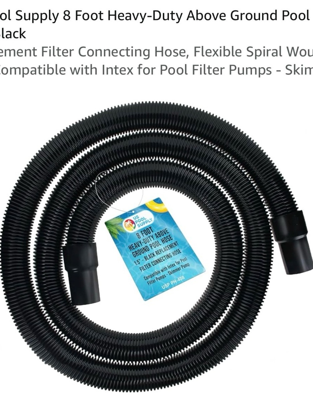 US Pool Supply 8ft Heavy-Duty Black Replacement Pool Hose
